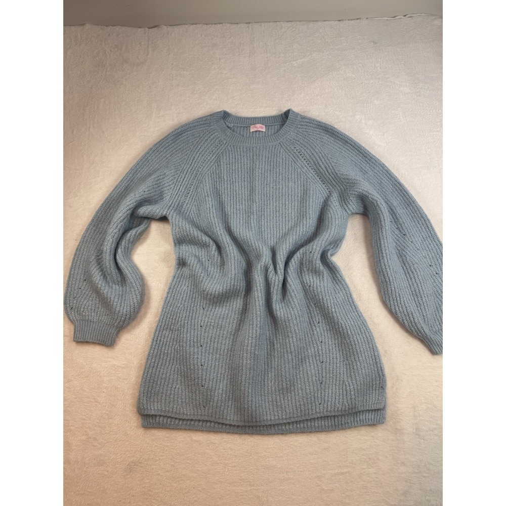 Pink Lily Women's Medium Oversized Baby Blue Tunic Sweater Puff Sleeve Versatile